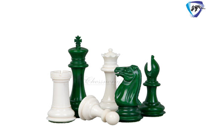 3.75" Camel Bone Staunton chess Pieces set- 1849 reproduced Cooke in Green-White + 21" Ebony wood chess board + Leather Storage Box