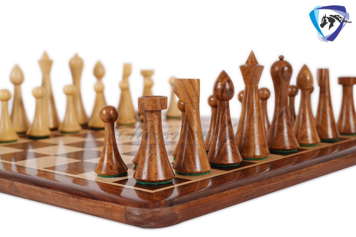 Hermann Ohme Minimalist Rosewood Chess pieces set- 3.75" Modern Mid century design- Handmade chess set specially weighted with extra queens