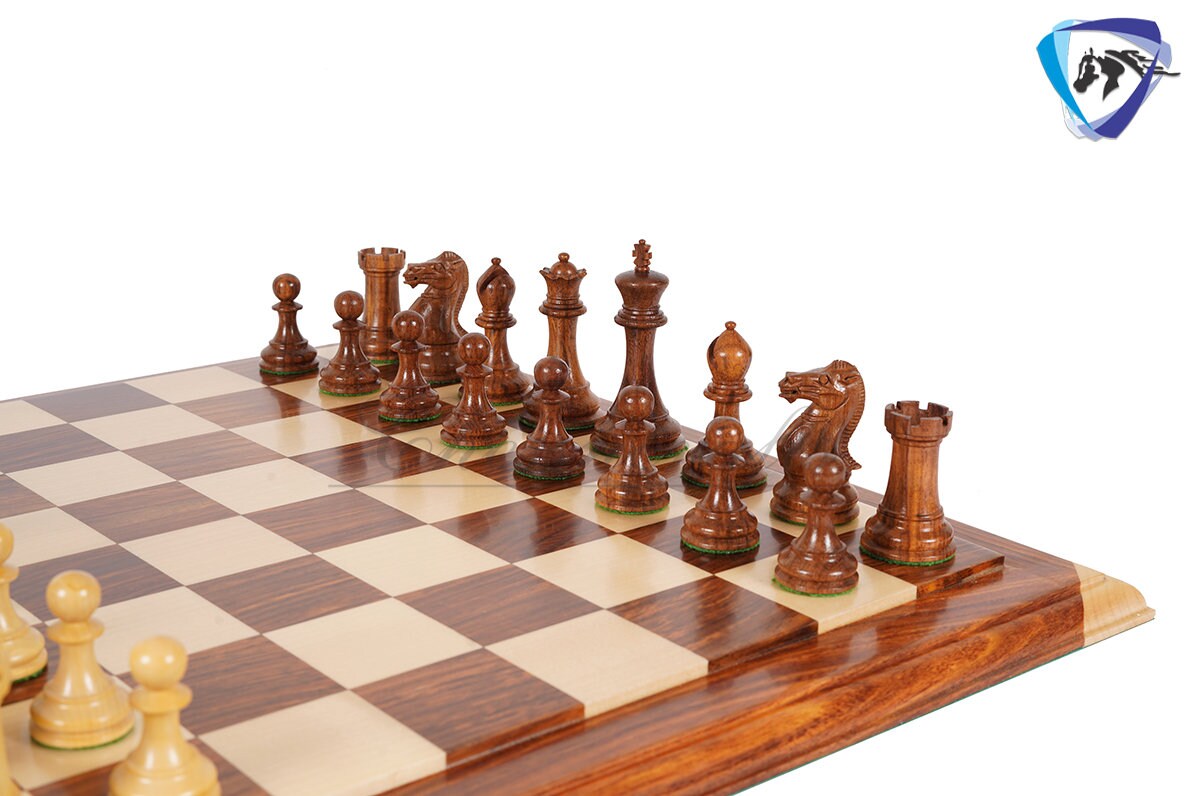 4.1" Staunton Chess Pieces Set Golden Rosewood(sheesham) ENGLISH CLUB series + 21" Golden Rosewood Chess board STEP Design + Storage Box