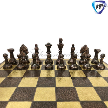 Solid Brass carving classic Chess set- 100% brass Slim chess men hand carved with velvet storage box