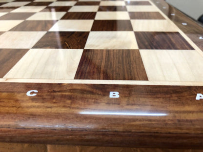 21" wooden(sheesham) flat chess board with Notations on borders Rounded corners Lacquered polish- Golden Rosewood & Maplewood.