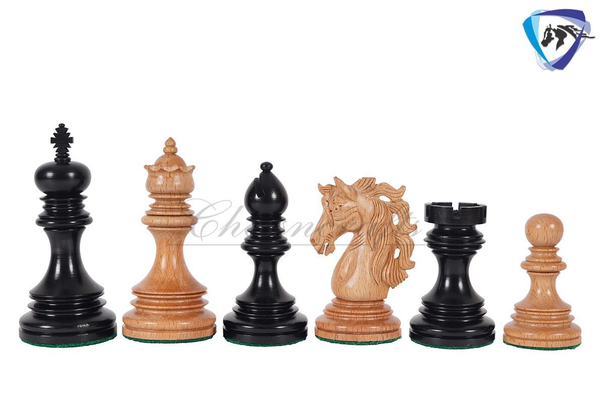 4.4" Staunton Ebony wood & German Wood(rare) Luxury Chess pieces Set- KENNEDY-JFK - Triple Weighted 2 Extra queens
