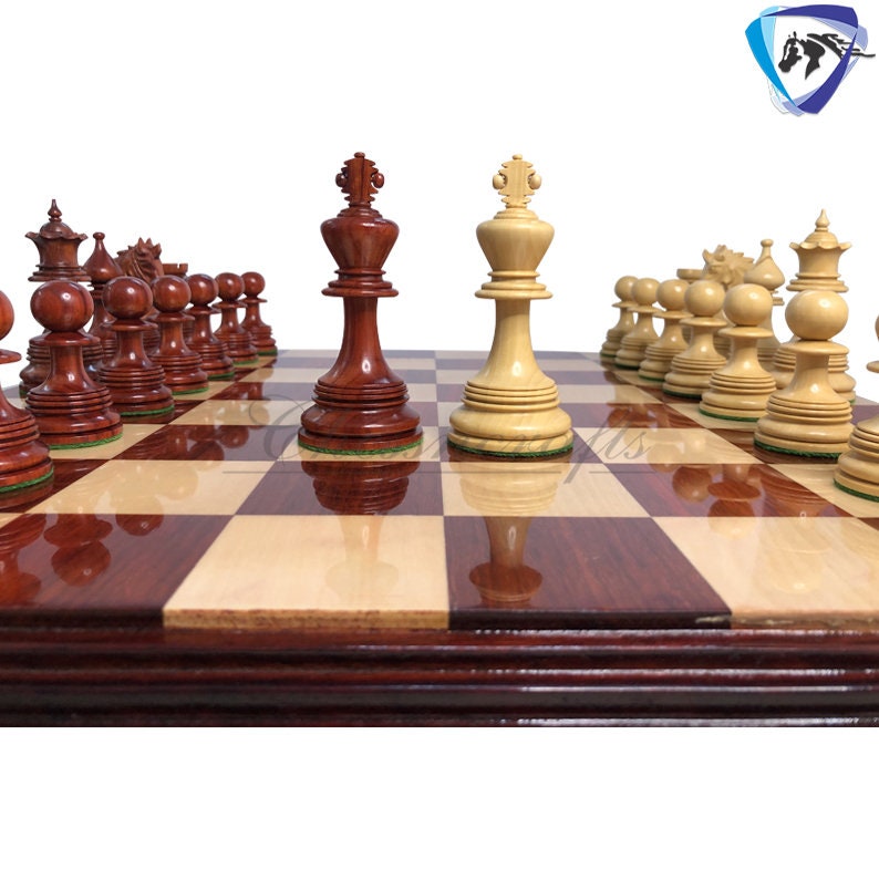 4.4" Luxury Staunton Chess Pieces Set in Bud Rose wood & Boxwood- HADRIAN Triple Weighted w/ 2 Extra queens- 4Q