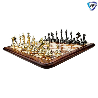 14" Brass Metal Chess Board set Modern Classic Handmade Soviet chess pieces with storage box - Vintage Chess for Gifting