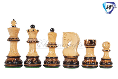 4" Russian Zagreb Chess Pieces set Burnt with Hand Carving broad base, Weighted - 2 extra Queens+19"Ebonywood chess board + Storage Box.