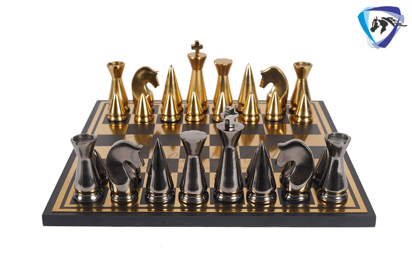 14" ART DECO Metal Chess Board Set designer King