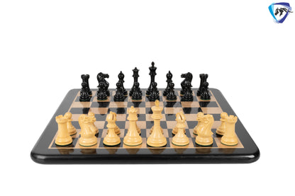 4.1" Staunton Chess Pieces Set Ebony wood - ENGLISH CLUB SERIES  Weighted +19" Ebony wood Chess Board + Storage Box