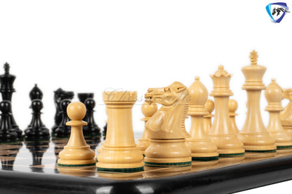 4.1" Staunton Chess Pieces Set Ebony wood - ENGLISH CLUB SERIES  Weighted +19" Ebony wood Chess Board + Storage Box