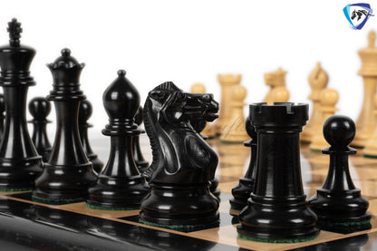 4.1" Staunton Chess Pieces Set Ebony wood - ENGLISH CLUB SERIES  Weighted +19" Ebony wood Chess Board + Storage Box
