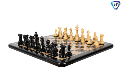 4.1" Staunton Chess Pieces Set Ebony wood - ENGLISH CLUB SERIES  Weighted +19" Ebony wood Chess Board + Storage Box