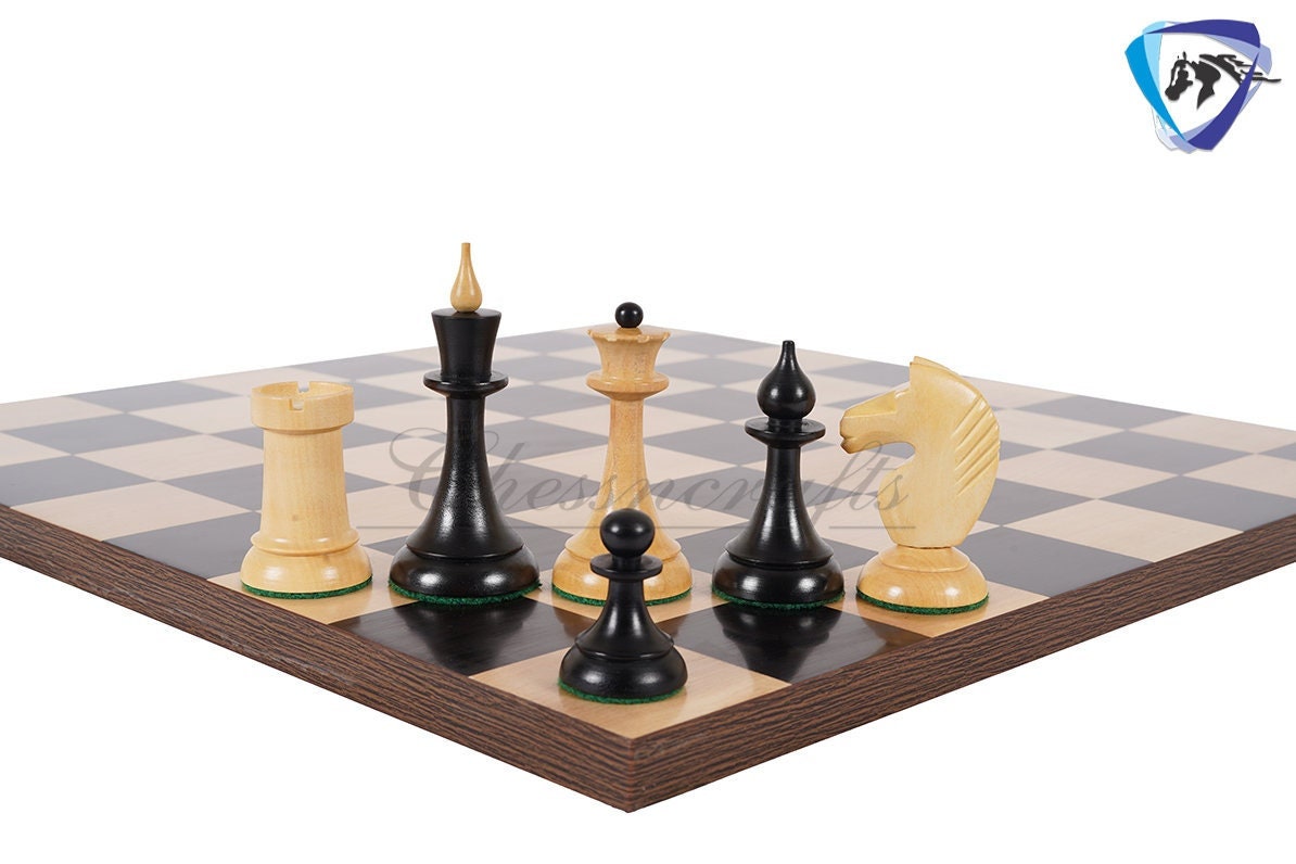 COMBO of 1950 Soviet(Russian) Latvian Chess Pieces Set in Ebonised boxwood With 60mm(19") Ebonywood Borderless Chess board