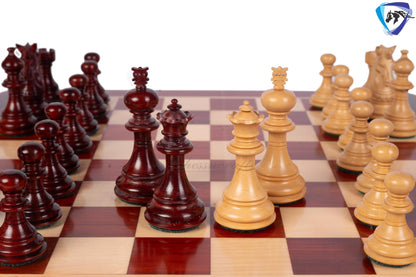 3" Luxury Staunton Bud Rosewood & Boxwood Chess pieces Set- Alexander MINIATURE EDITION + 16" Bud Rosewood Chess Board