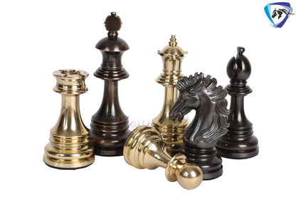 5" Brass Chess Pieces Set WELLINGTON Gold & Antique Limited Edition Luxury Staunton chess pieces  + 23" Ebonywood Chess Board + Storage Box