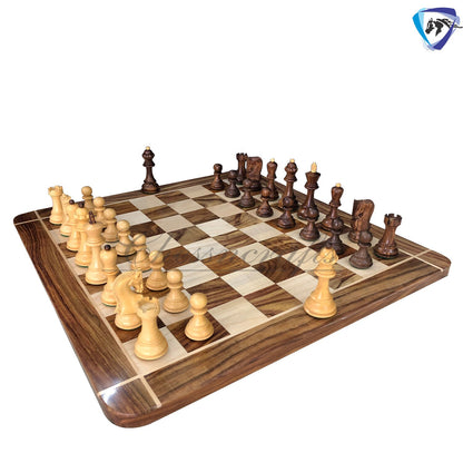 COMBO of Russian Zagreb Chess Set With 21" Rosewood(sheesham) Chess Board - Chess coins King 4" Double Weighted Extra Queens.