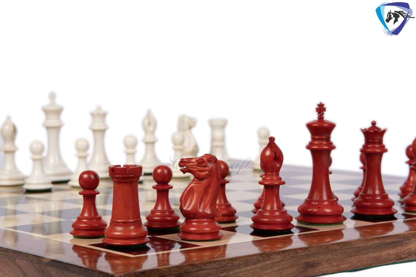3.75" Camel Bone Staunton chess Pieces set- 1849 reproduced Cooke in Antique distressed + 21" Ebony wood chess board + Leather Storage Box