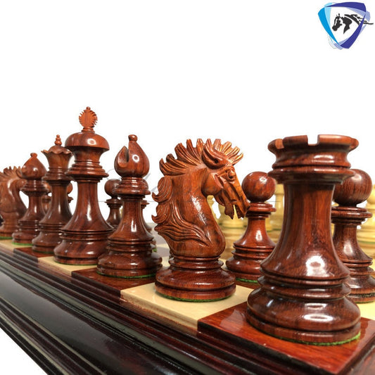 4.5" Luxury Staunton Chess Pieces Set in Bud Rose wood & Boxwood- WELLINGTON + 21" Bud Rosewood Chess Board + Leatherette Storage Box