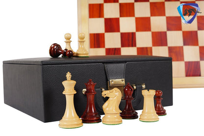 4" Staunton Bud Rosewood Chess pieces Set-English Tournament-Weighted-2 Extra queens- 21" Bud Rosewood Chess Board + Leather Storage Box