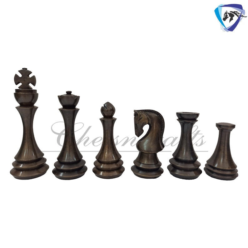 4.4" Brass Metal Russian Zagreb chess pieces set Reproduction Antique & Silver polish / 21" Ebonywood Chess Board Combo- Chess Gift.