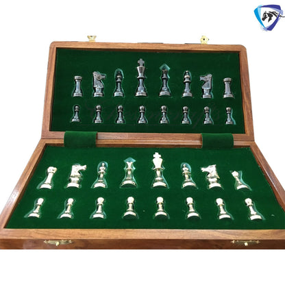 Staunton Brass Chess Pieces Set and 14" Folding Rosewood chess board with storage. Metal chess set handmade Chess for Gift, Birthday gift.