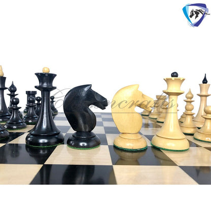 4.1" 1950 Soviet(Russian) Latvian Chess Pieces Set in Ebonized Boxwood-Reproduction chess pieces + 55mm SQ Ebonywood Borderless chess board