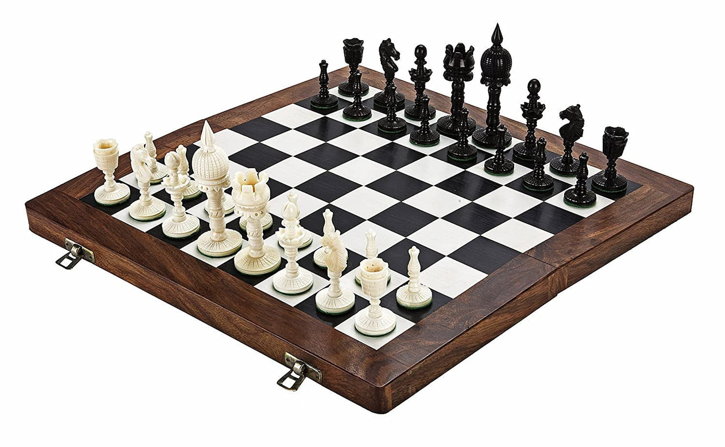 3.5" Camel bone chess set Dome hand carved chess pieces with Inlaid art work designer foldable Chess Board Set 14 Inches