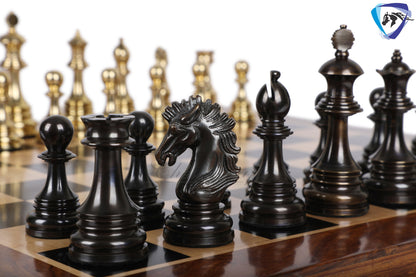 5" Brass Chess Pieces Set WELLINGTON Gold & Antique Limited Edition Luxury Staunton chess pieces  + 23" Ebonywood Chess Board + Storage Box