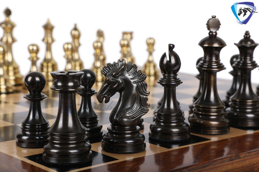 5" Brass Chess Pieces Set WELLINGTON Gold & Antique Limited Edition Luxury Staunton chess pieces  + 23" Ebonywood Chess Board + Storage Box