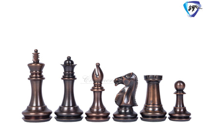1849 Brass Staunton chess pieces set King: 4" MATTE STEEL-ANTQIUE finish+ 21" Ebonywood chess board(55mm) + Leather Storage box