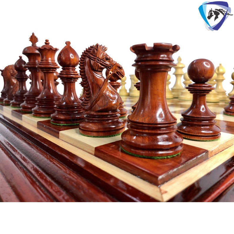4.4" Luxury Staunton Bud Rosewood Chess pieces Set-ANDERSON Bridled Knight Luxury- Triple Weighted 2 Extra queens- 4Q