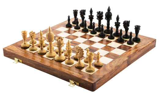 Wooden Chess pieces set - 4" DOME ARTISTIC Hand carved chess pieces in Ebonywood & Boxwood