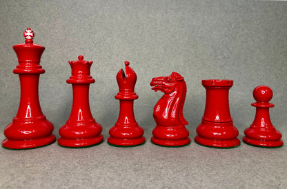 Reproduced 1849 Original Staunton Pattern Chess Set in Lacquer Painted Red & Ivory White - 4.5" King- Triple weighted 2 Extra queens