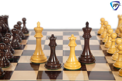 4" Sleek Staunton Chess pieces Set - Rosewood Chess Pieces Triple weighted - 21" Rosewood Chess Board(55mm) + Leather Storage Box COMBO