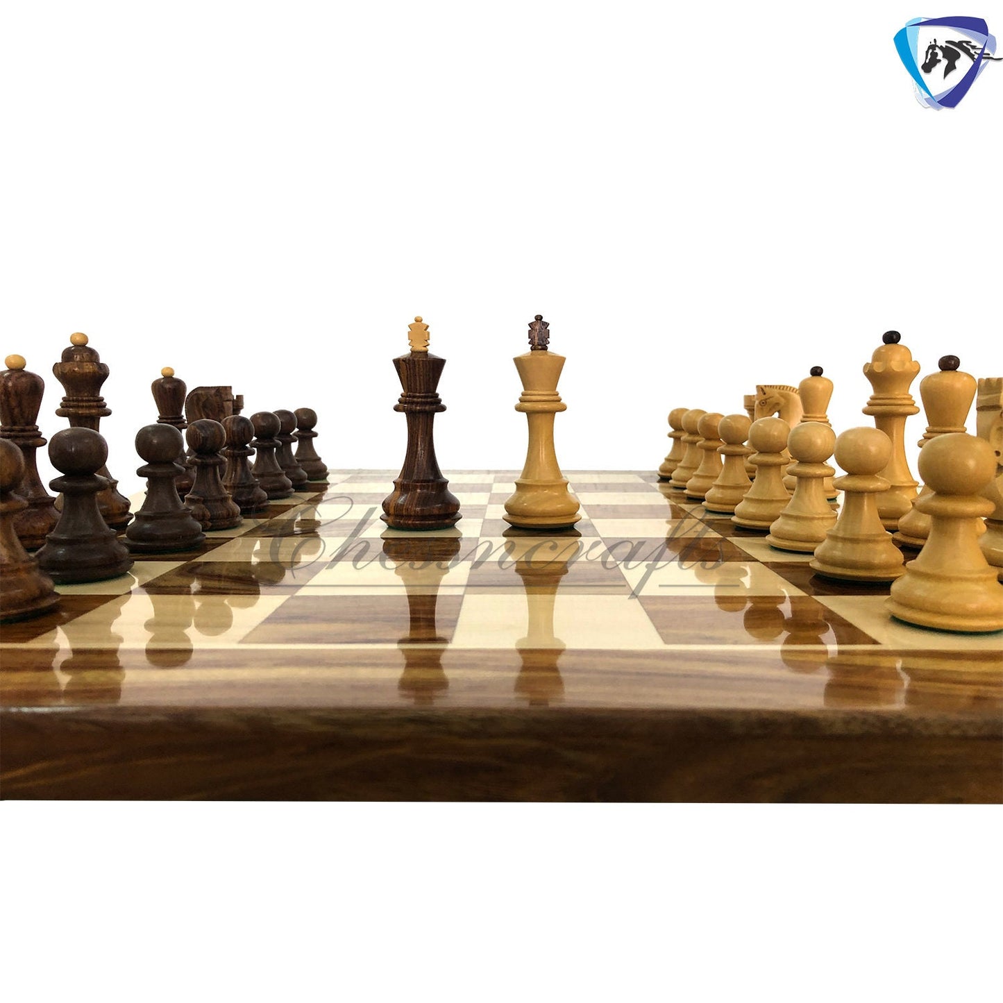 COMBO of Russian Zagreb Chess Set With 21" Rosewood(sheesham) Chess Board - Chess coins King 4" Double Weighted Extra Queens.