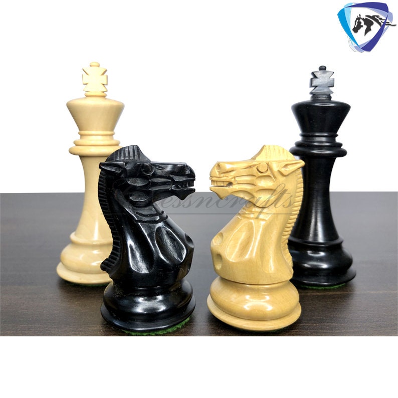 Club Staunton boxwood chess pieces Set in - King 3.75"  Weighted 2 Extra Queens- Black Dyed Boxwood