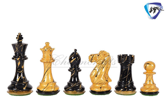 4" Wooden Staunton Chess set - STREET ART Painted chess pieces Black & Gold Weighted- extra queens + 19" Golden rosewood Chess Board COMBO
