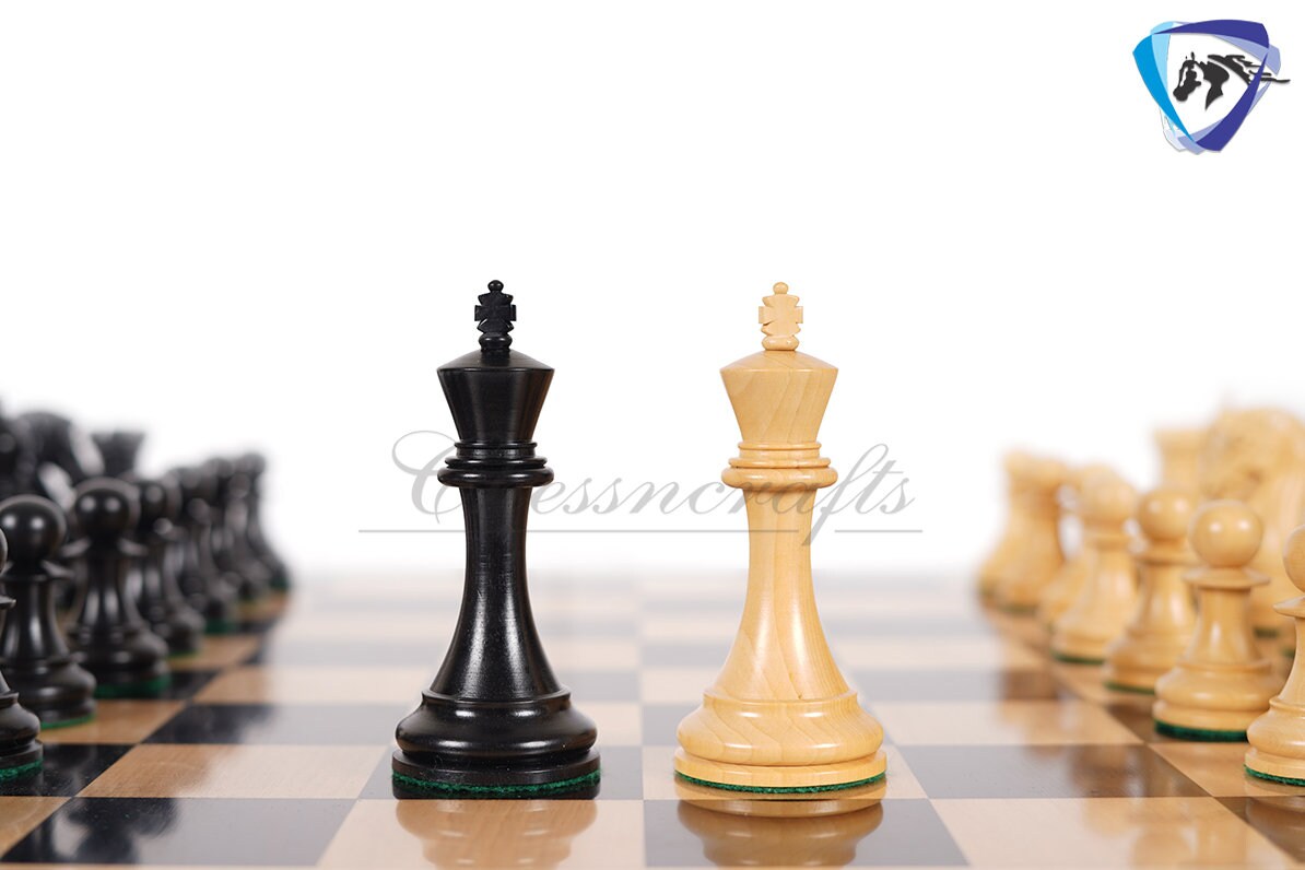 3.75" Sinquefield Ebonywood Chess Pieces Staunton Chess Pieces Set - St. Louis Series + 21" Ebonywood chess board + Leatherette storage box