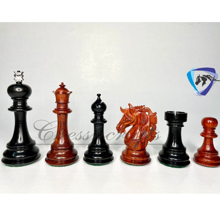 4.5" Luxury Staunton Bud Rosewood & Ebonywood Chess pieces Set- Alexander Luxury- Red Black- Triple Weighted - 2 Extra queens- 4Q