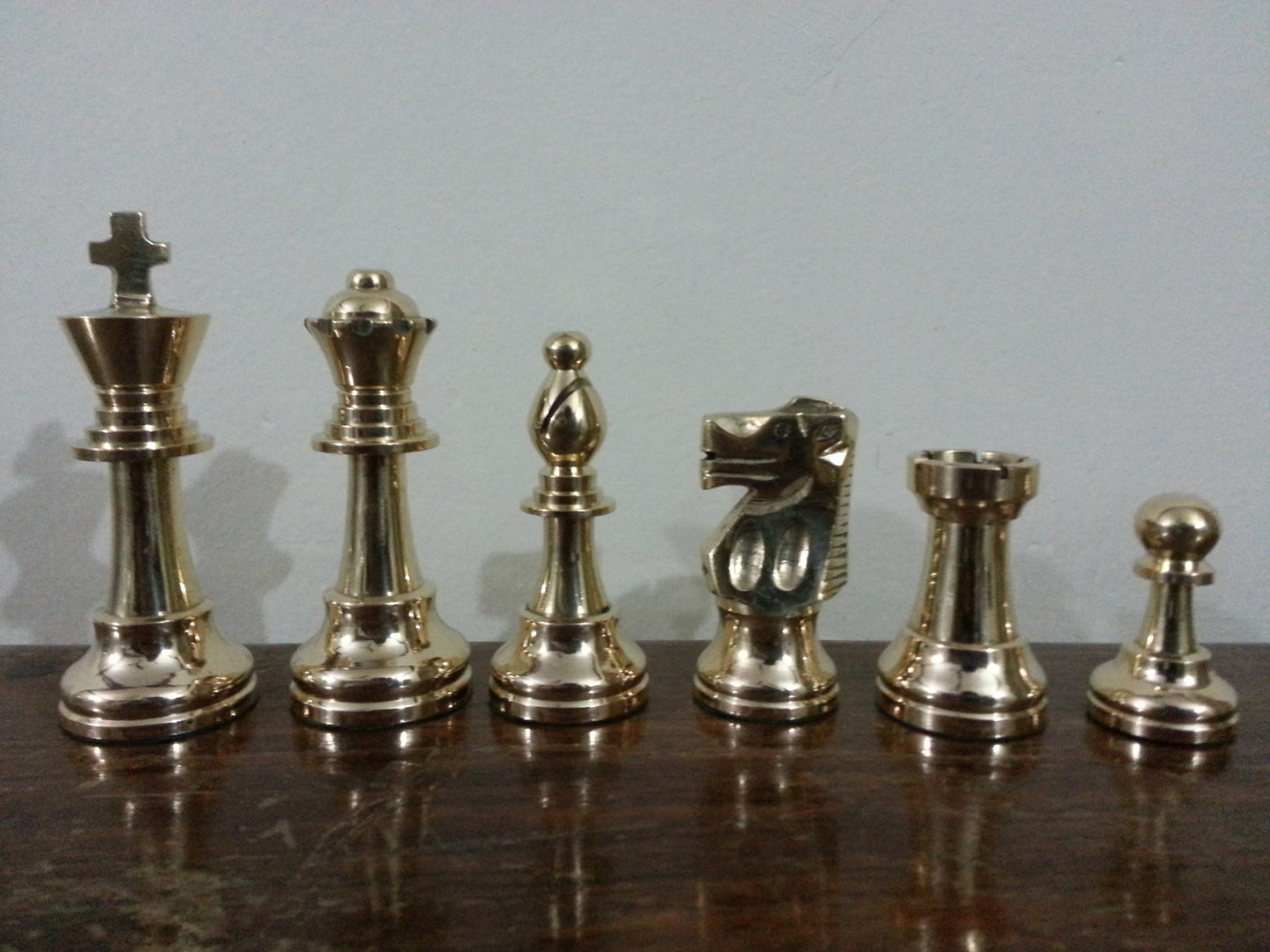 3.25" Brass Chess pieces set-Staunton Chess pieces-FRENCH LARDY in Gold & Antique polish  with Wooden storage box - Extra Queens ( 4Q)
