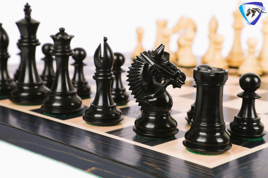 4.2" Ebonywood Staunton Chess Pieces Set - EXCALIBUR- Weighted + 21" Ebonywood look chess board + Leather storage box.