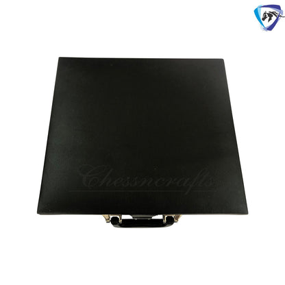 Leatherette Coffer Storage box for Chess Pieces of king Height: 4.0" to 4.5"- 2 Trays, Velvet lining & Lock w/ handle.
