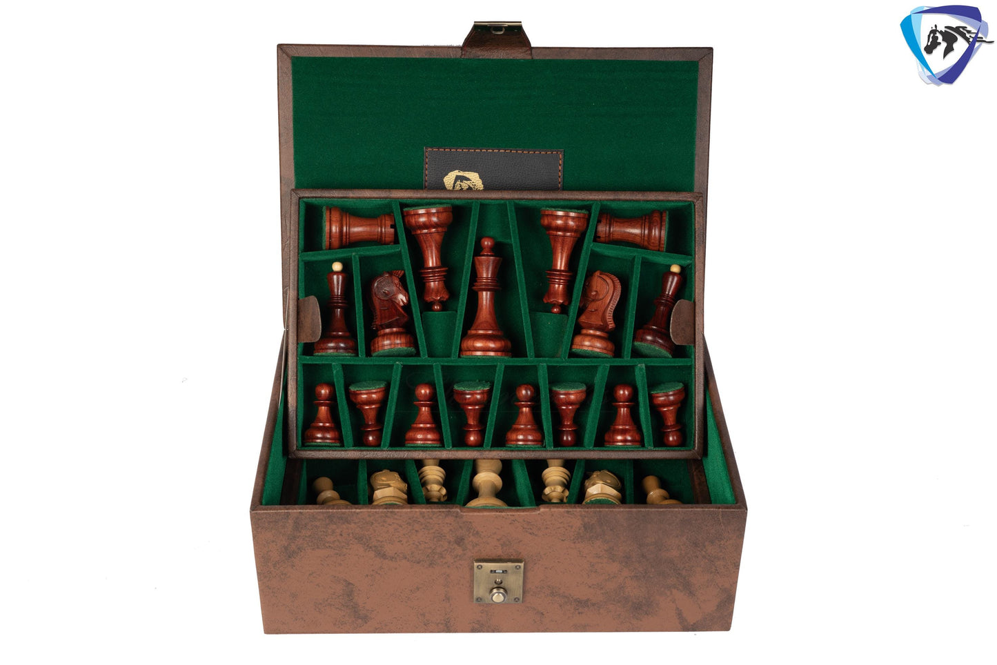 1950 Fischer Dubrovnik Bud Rosewood chess pieces set King-3.8" + 21" Bud Rosewood chess board(Sq: 55mm) + Leather Storage box-Luxury
