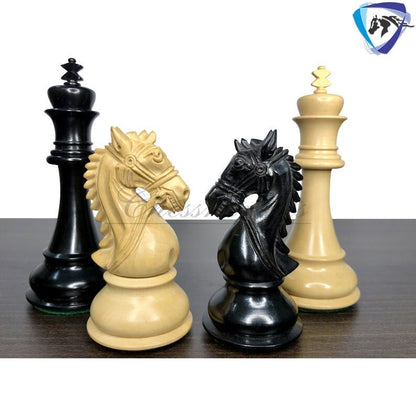 4.5" Ebony wood staunton chess pieces set BRIDLE SERIES - Weighted w/ extra queens.