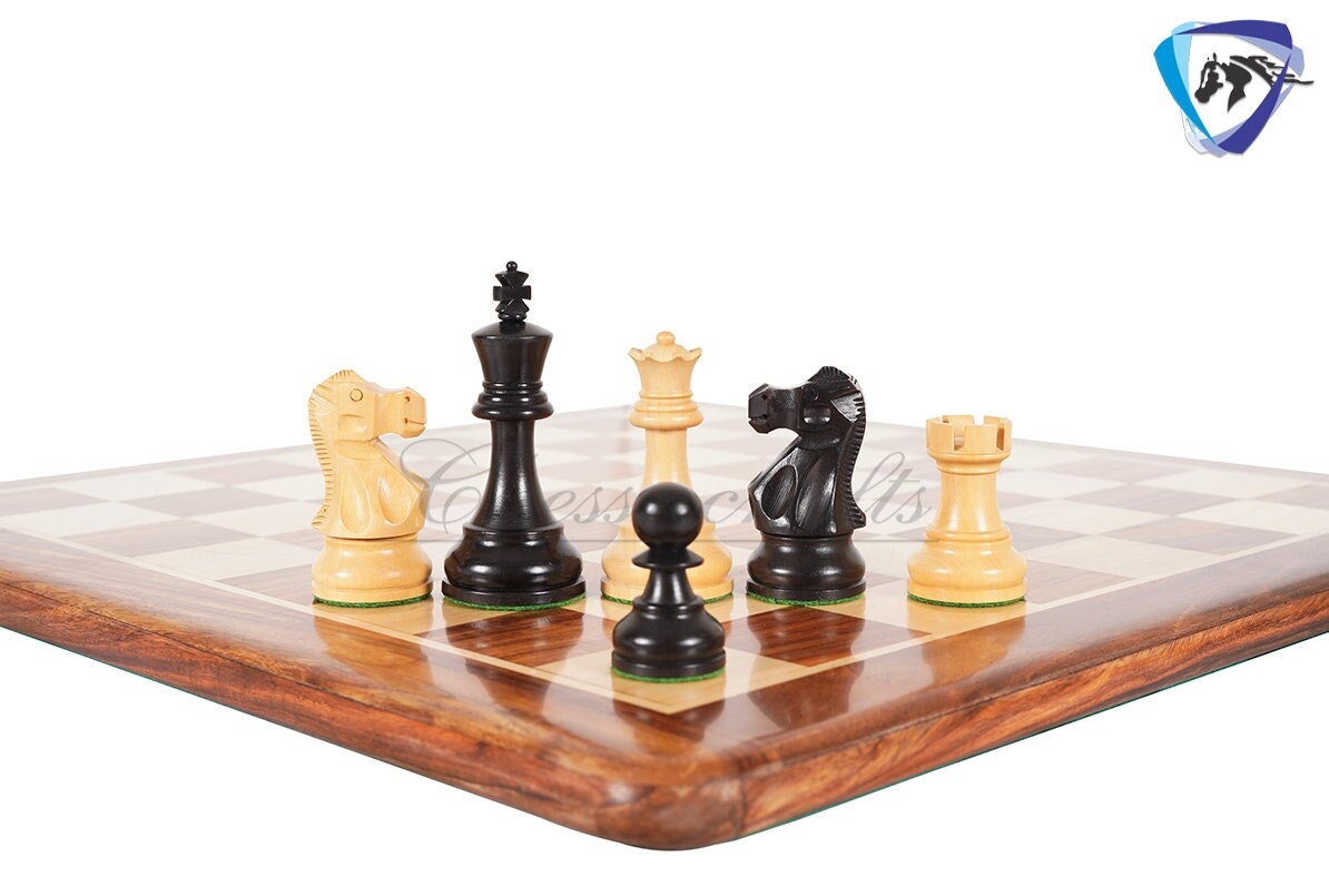 3.9" Reykjavik Staunton Chess pieces Set in Ebonized Boxwood- Weighted 2 Extra queens - 1972 Bobby Fischer Spassky championship chess set.
