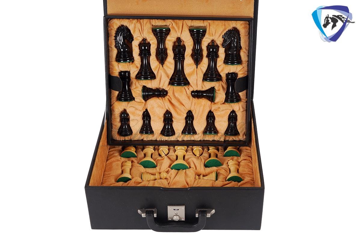 4.5" Staunton Ebonywood Collector Chess pieces Set- CYRUS Luxury- Heavy Weighted 2 Extra queens- 4Q