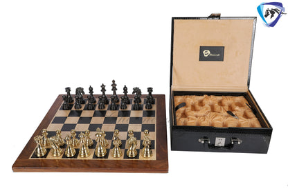 5" Brass Chess Pieces Set WELLINGTON Gold & Antique Limited Edition Luxury Staunton chess pieces  + 23" Ebonywood Chess Board + Storage Box