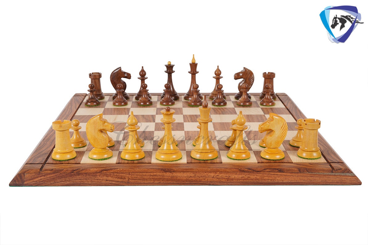 Soviet(Russian) Latvian Chess Pieces Set-1950 in Golden Rosewood Reproduction chess pieces + 21" Drueke Chess Board Sheeshamwood