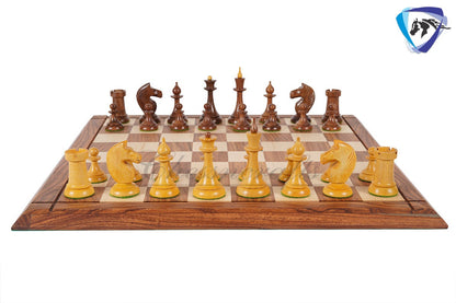 Soviet(Russian) Latvian Chess Pieces Set-1950 in Golden Rosewood Reproduction chess pieces + 21" Drueke Chess Board Sheeshamwood