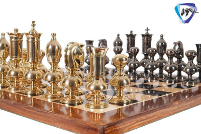 6" Brass Chess pieces set Big size Gold & black VICTORIAN series + 23" Ebonywood chess Board(sq: 60mm) + Leather Storage Box for chess men