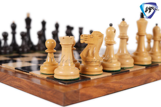 3.75" Chess Pieces Set Soviet Grandmaster Supreme Ebonized Boxwood - Weighted-Chess pieces only(34pc) Handmade chess set