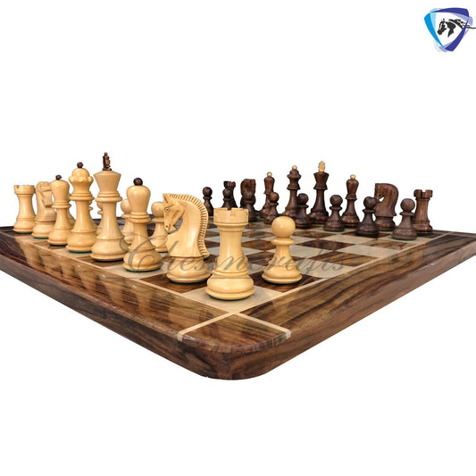 COMBO of Russian Zagreb Chess Set With 21" Rosewood(sheesham) Chess Board - Chess coins King 4" Double Weighted Extra Queens.